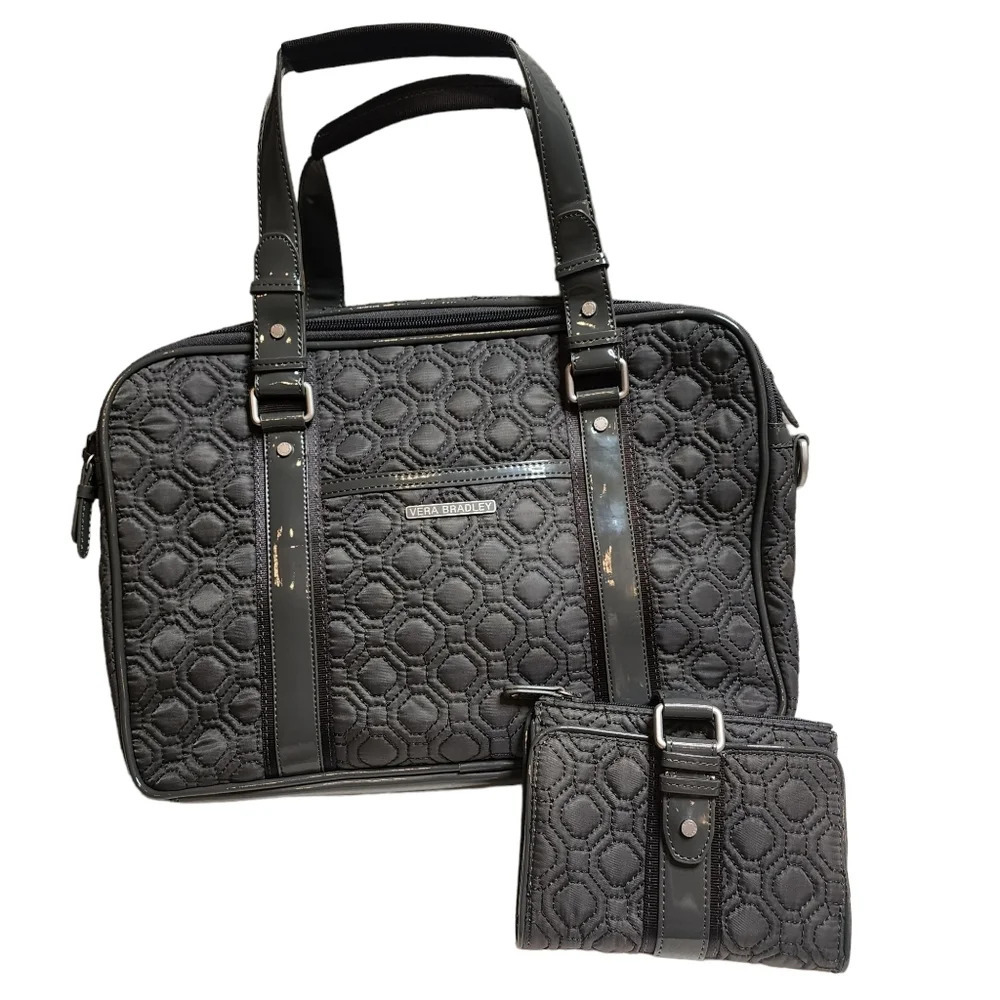 Vera Bradley Grey Quilted Bag With Crossbody Strap‎ And Wallet New!